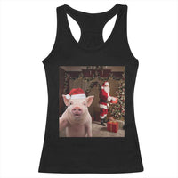 Funny Christmas Pig Selfie With Santa Gift Racerback Tank Top - Wonder Print Shop