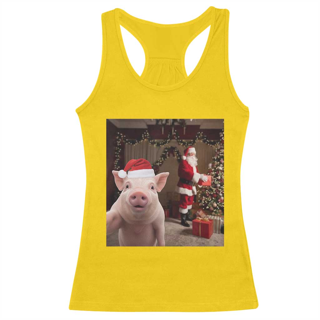 Funny Christmas Pig Selfie With Santa Gift Racerback Tank Top - Wonder Print Shop