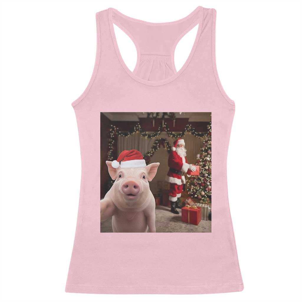 Funny Christmas Pig Selfie With Santa Gift Racerback Tank Top - Wonder Print Shop