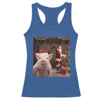 Funny Christmas Pig Selfie With Santa Gift Racerback Tank Top - Wonder Print Shop