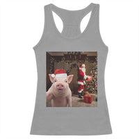 Funny Christmas Pig Selfie With Santa Gift Racerback Tank Top - Wonder Print Shop
