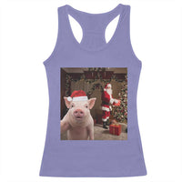 Funny Christmas Pig Selfie With Santa Gift Racerback Tank Top - Wonder Print Shop