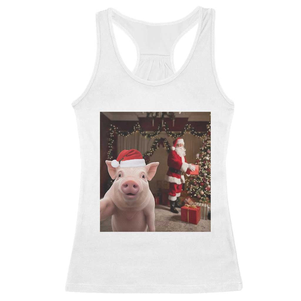 Funny Christmas Pig Selfie With Santa Gift Racerback Tank Top - Wonder Print Shop