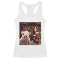 Funny Christmas Pig Selfie With Santa Gift Racerback Tank Top - Wonder Print Shop