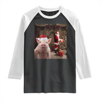 Funny Christmas Pig Selfie With Santa Gift Raglan Shirt - Wonder Print Shop