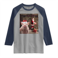 Funny Christmas Pig Selfie With Santa Gift Raglan Shirt - Wonder Print Shop