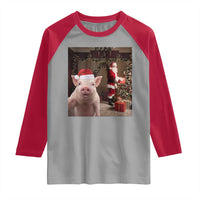 Funny Christmas Pig Selfie With Santa Gift Raglan Shirt - Wonder Print Shop