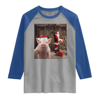 Funny Christmas Pig Selfie With Santa Gift Raglan Shirt - Wonder Print Shop