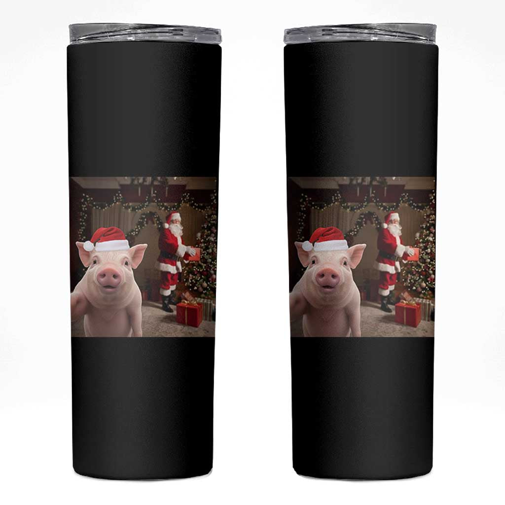 Funny Christmas Pig Selfie With Santa Gift Skinny Tumbler - Wonder Print Shop