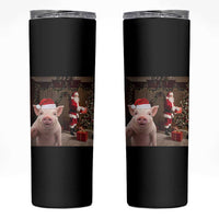 Funny Christmas Pig Selfie With Santa Gift Skinny Tumbler - Wonder Print Shop