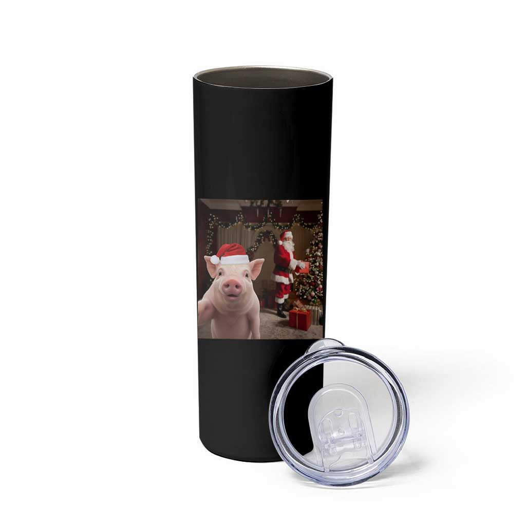 Funny Christmas Pig Selfie With Santa Gift Skinny Tumbler - Wonder Print Shop