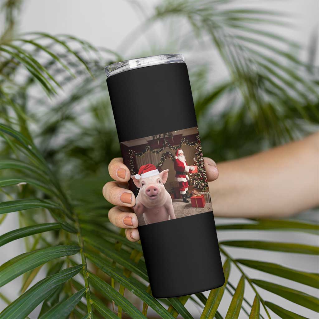 Funny Christmas Pig Selfie With Santa Gift Skinny Tumbler - Wonder Print Shop