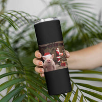 Funny Christmas Pig Selfie With Santa Gift Skinny Tumbler - Wonder Print Shop