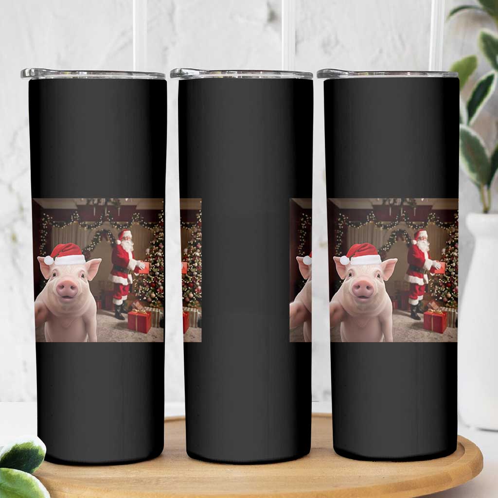 Funny Christmas Pig Selfie With Santa Gift Skinny Tumbler - Wonder Print Shop