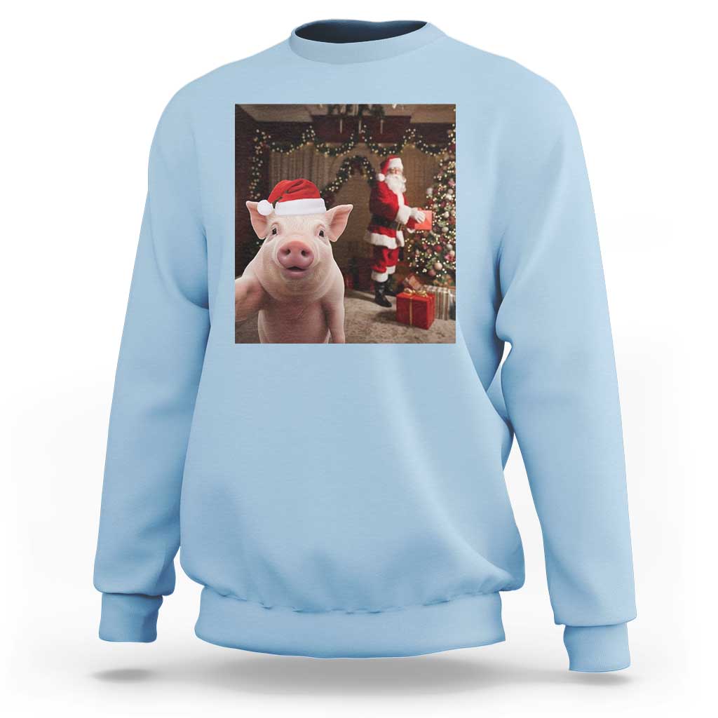 Funny Christmas Pig Selfie With Santa Gift Sweatshirt - Wonder Print Shop