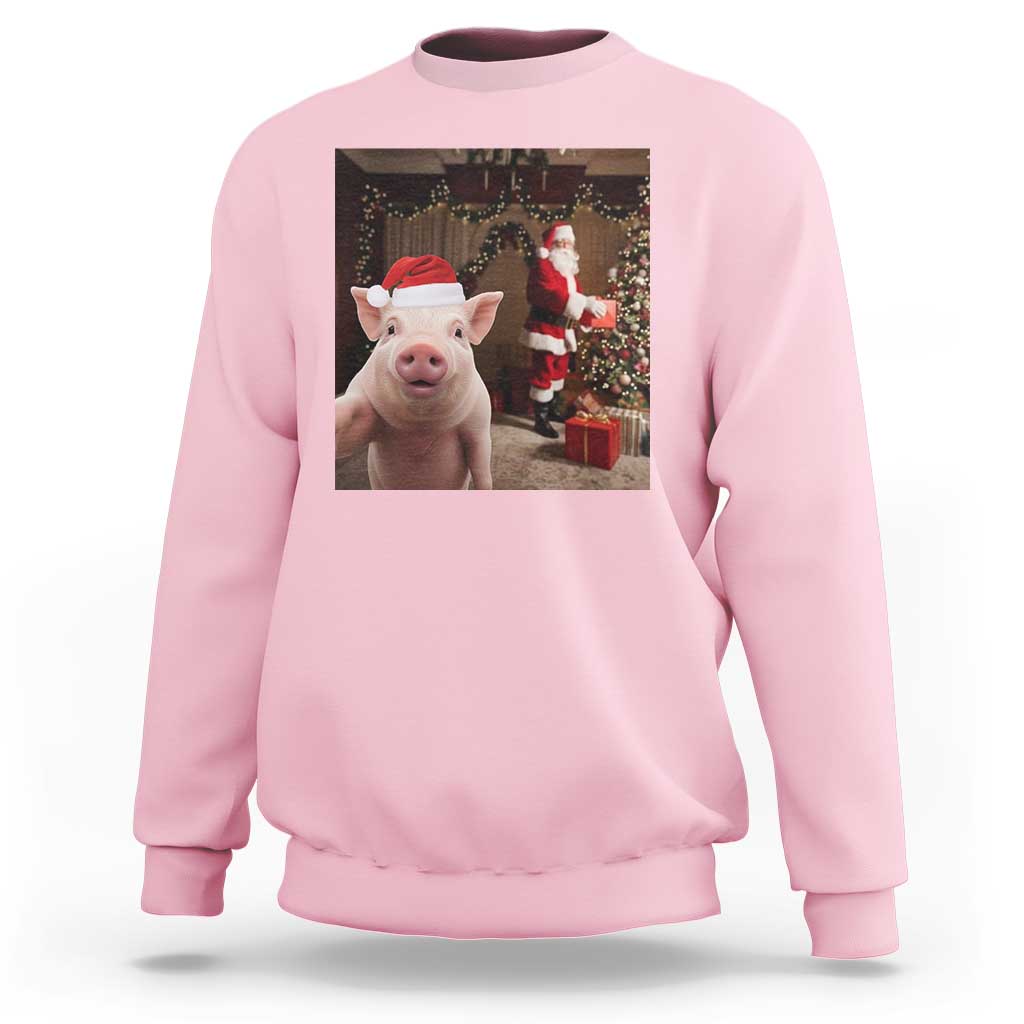 Funny Christmas Pig Selfie With Santa Gift Sweatshirt - Wonder Print Shop