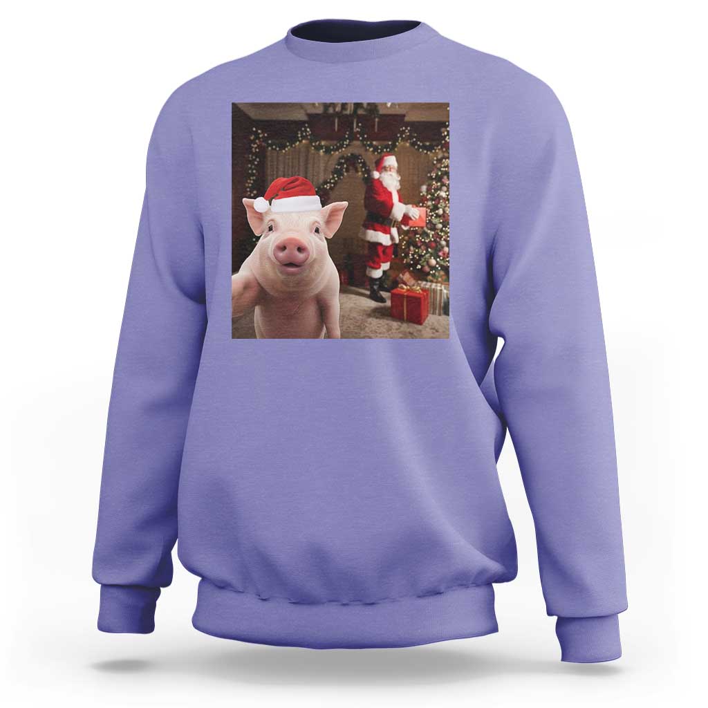 Funny Christmas Pig Selfie With Santa Gift Sweatshirt - Wonder Print Shop