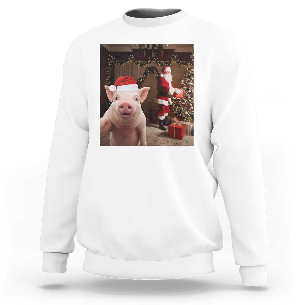 Funny Christmas Pig Selfie With Santa Gift Sweatshirt - Wonder Print Shop
