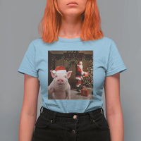 Funny Christmas Pig Selfie With Santa Gift T Shirt For Women - Wonder Print Shop
