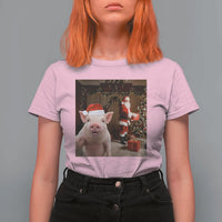Funny Christmas Pig Selfie With Santa Gift T Shirt For Women - Wonder Print Shop