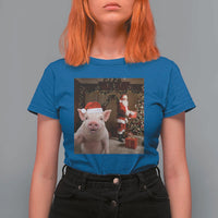 Funny Christmas Pig Selfie With Santa Gift T Shirt For Women - Wonder Print Shop
