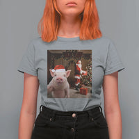 Funny Christmas Pig Selfie With Santa Gift T Shirt For Women - Wonder Print Shop