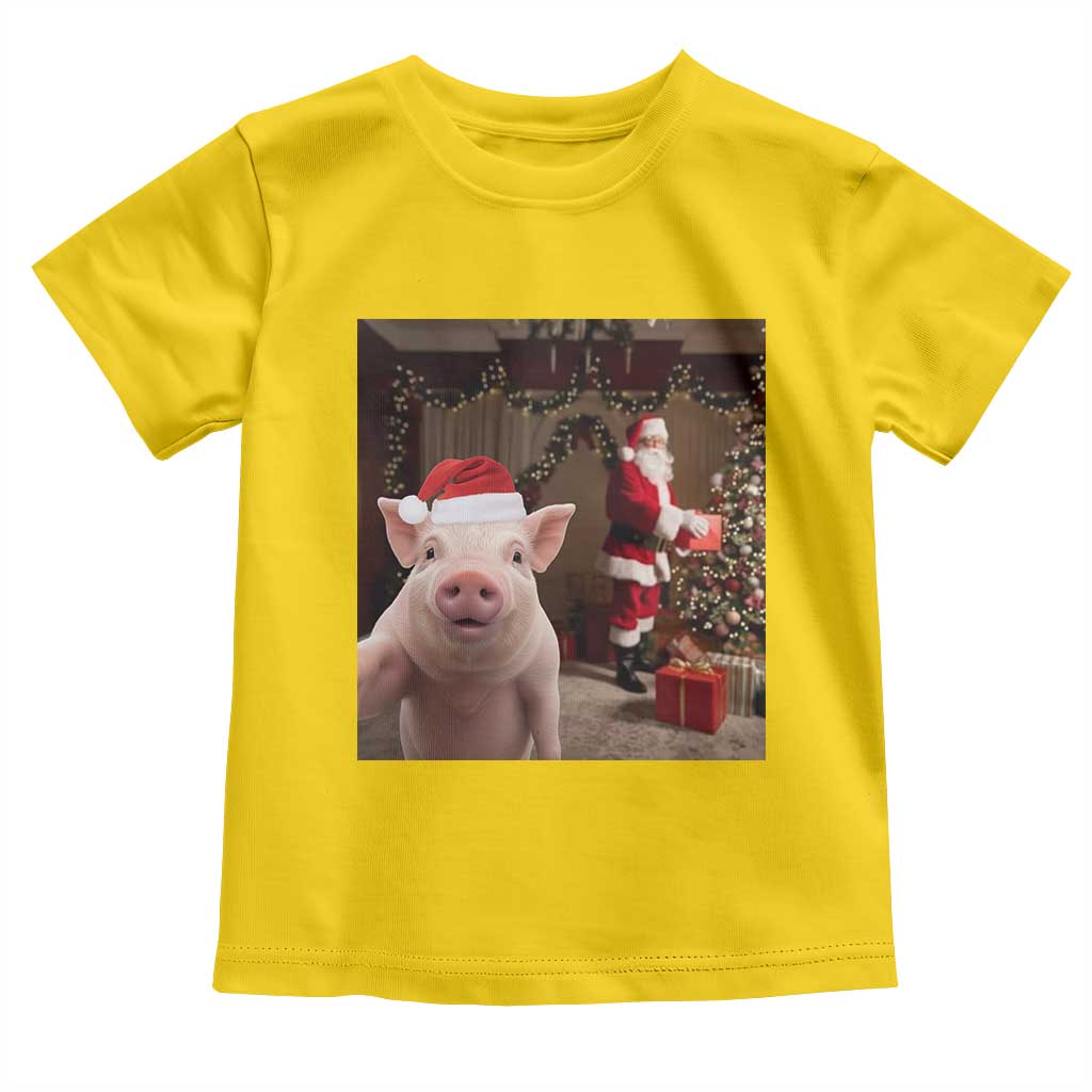 Funny Christmas Pig Selfie With Santa Gift Toddler T Shirt - Wonder Print Shop