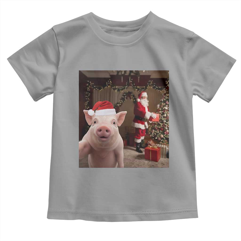 Funny Christmas Pig Selfie With Santa Gift Toddler T Shirt - Wonder Print Shop