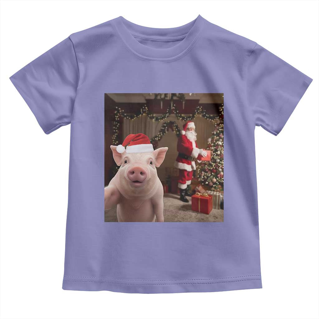 Funny Christmas Pig Selfie With Santa Gift Toddler T Shirt - Wonder Print Shop