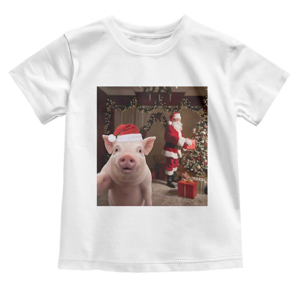 Funny Christmas Pig Selfie With Santa Gift Toddler T Shirt - Wonder Print Shop