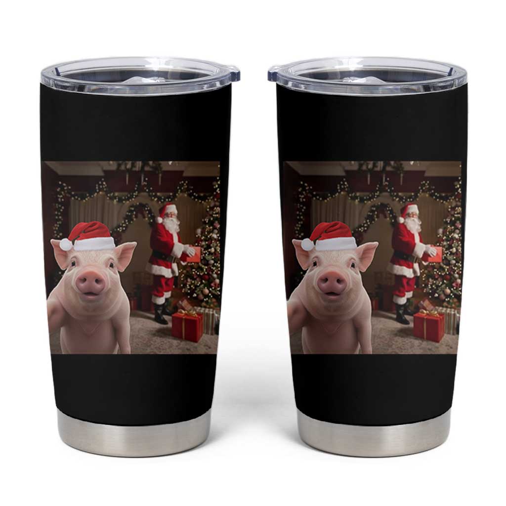 Funny Christmas Pig Selfie With Santa Gift Tumbler Cup - Wonder Print Shop