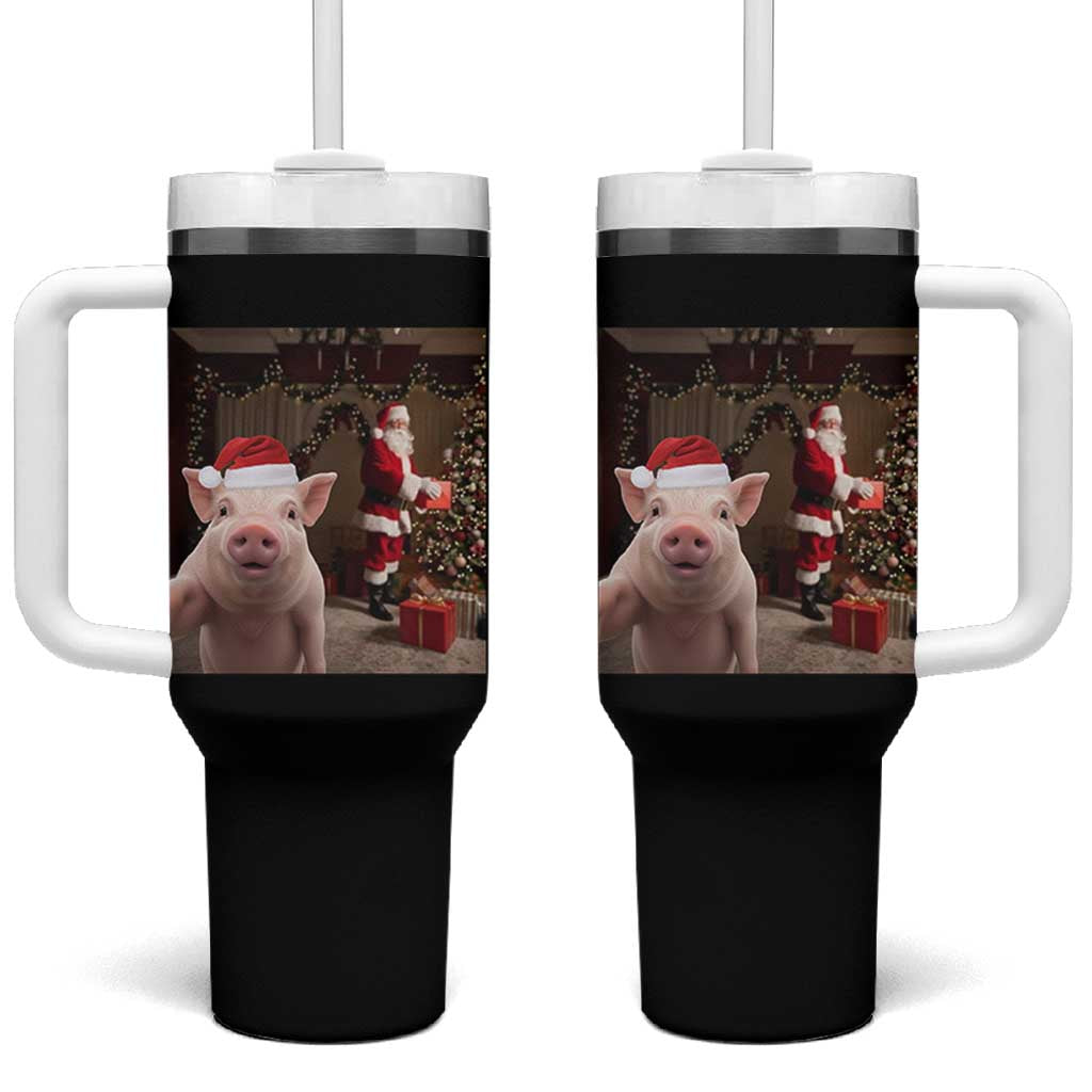 Funny Christmas Pig Selfie With Santa Gift Tumbler With Handle - Wonder Print Shop