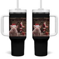 Funny Christmas Pig Selfie With Santa Gift Tumbler With Handle - Wonder Print Shop