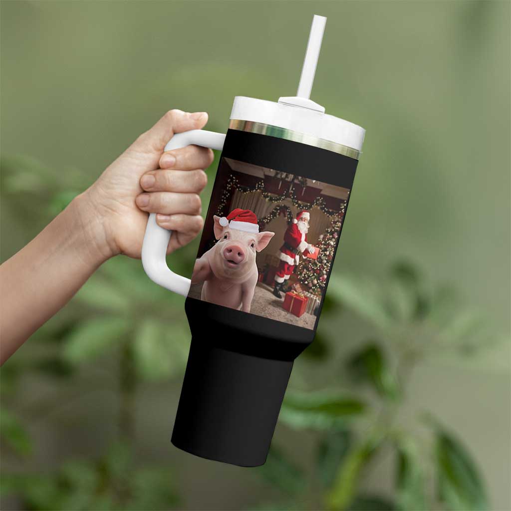 Funny Christmas Pig Selfie With Santa Gift Tumbler With Handle - Wonder Print Shop