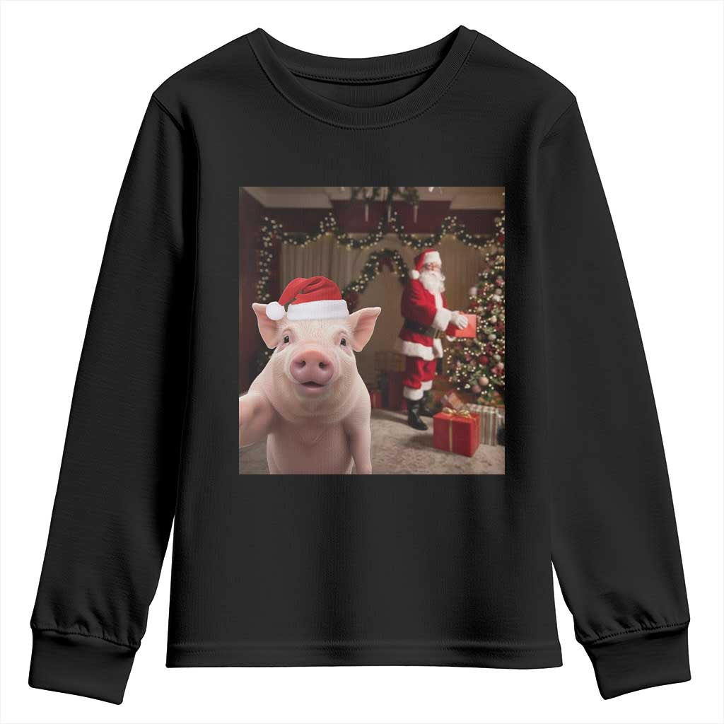 Funny Christmas Pig Selfie With Santa Gift Youth Sweatshirt - Wonder Print Shop