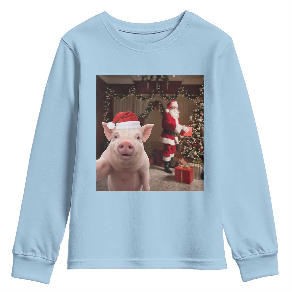 Funny Christmas Pig Selfie With Santa Gift Youth Sweatshirt - Wonder Print Shop