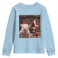 Funny Christmas Pig Selfie With Santa Gift Youth Sweatshirt - Wonder Print Shop