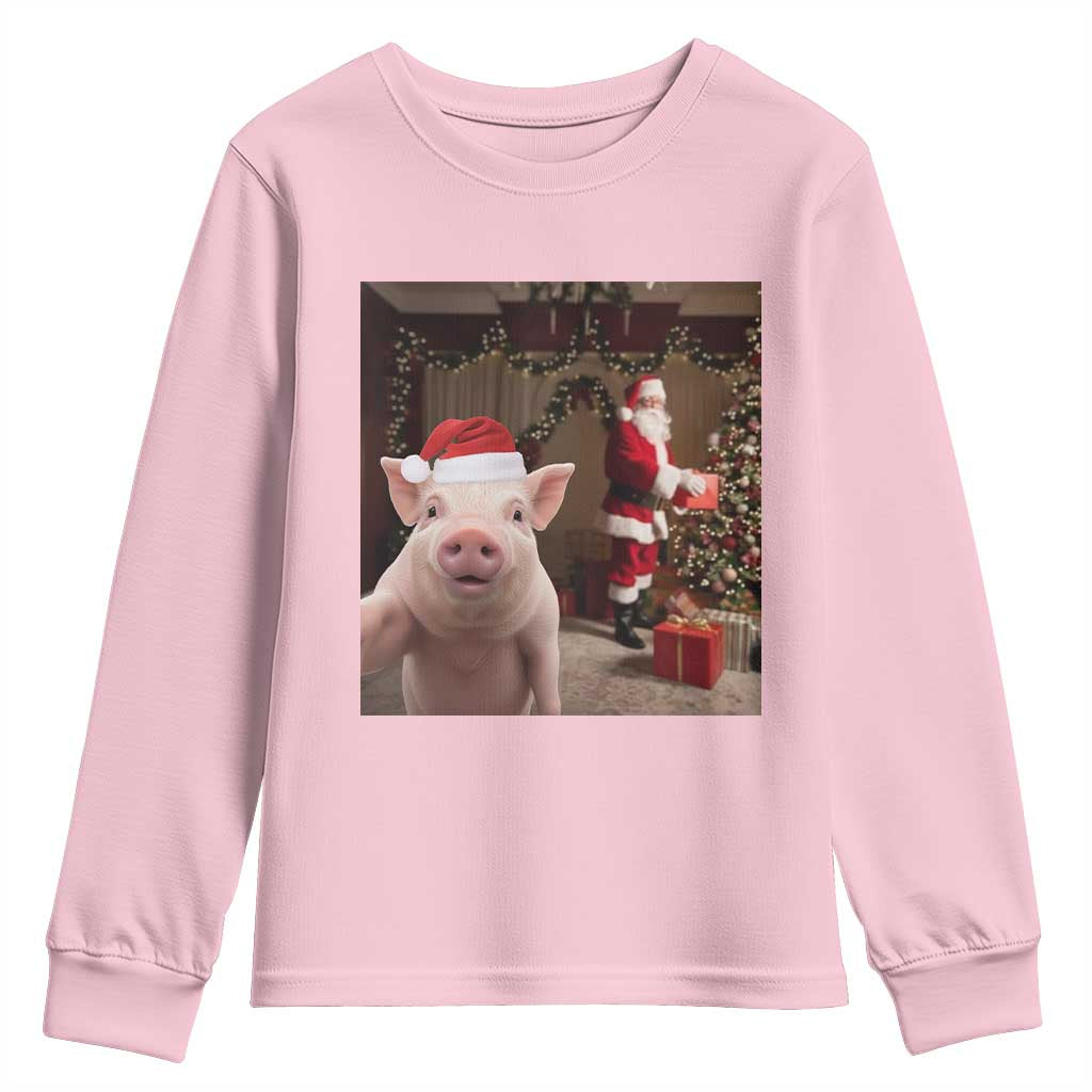 Funny Christmas Pig Selfie With Santa Gift Youth Sweatshirt - Wonder Print Shop