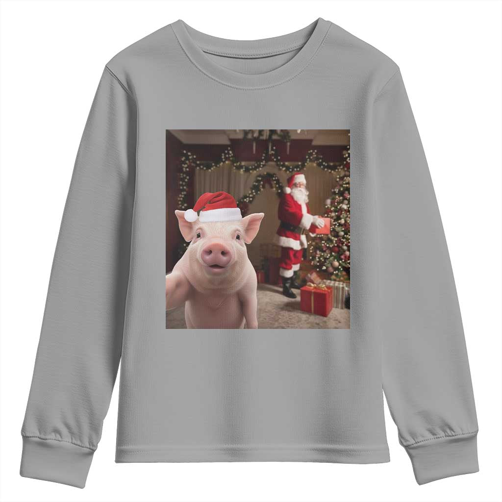 Funny Christmas Pig Selfie With Santa Gift Youth Sweatshirt - Wonder Print Shop