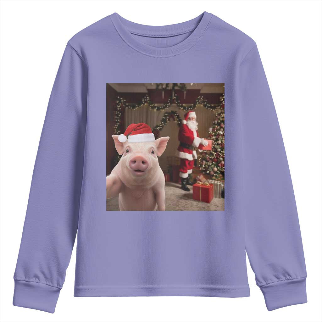 Funny Christmas Pig Selfie With Santa Gift Youth Sweatshirt - Wonder Print Shop