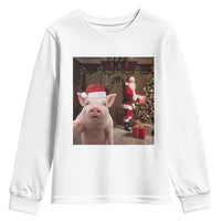 Funny Christmas Pig Selfie With Santa Gift Youth Sweatshirt - Wonder Print Shop