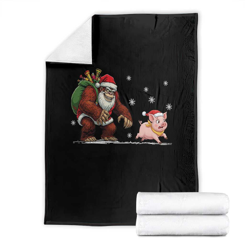 Christmas Cryptid Farm Life Gift Throw Blanket Funny Bigfoot Chasing Pig - Wonder Print Shop