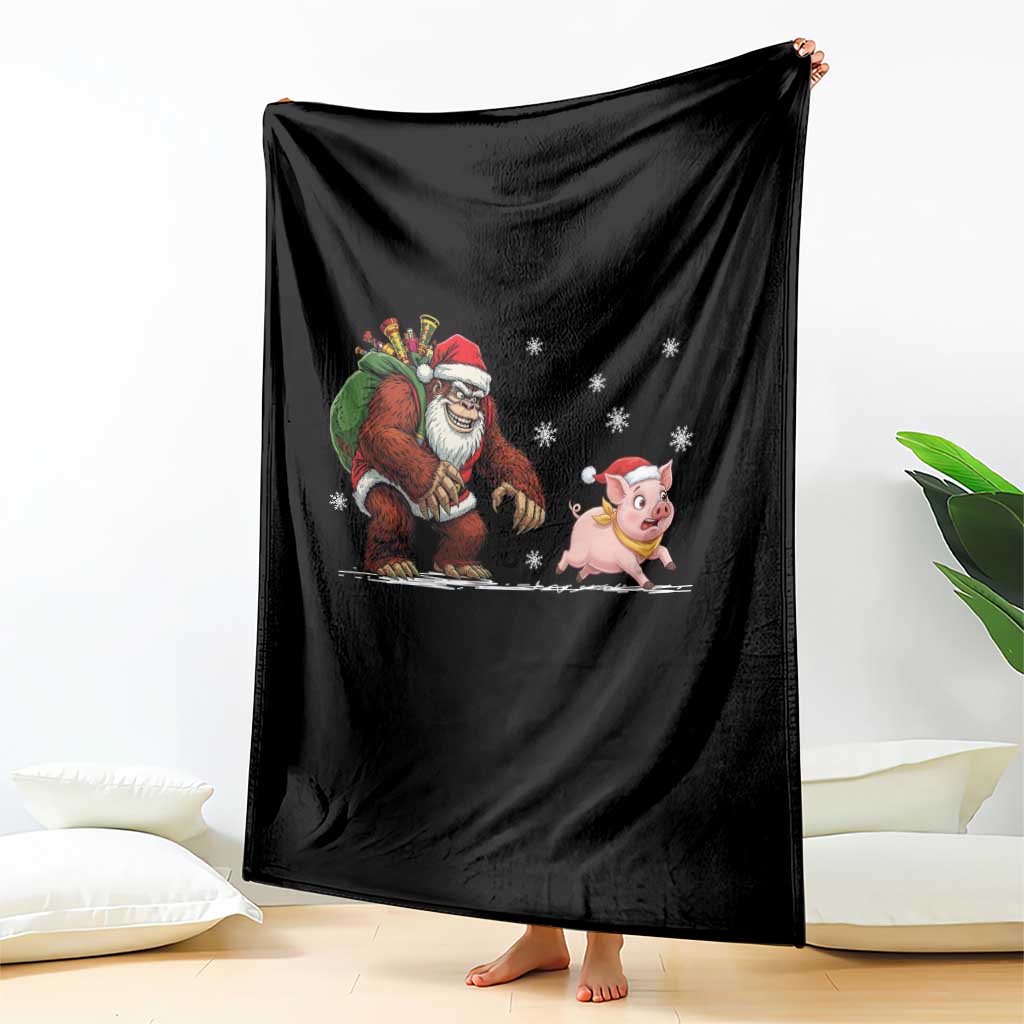 Christmas Cryptid Farm Life Gift Throw Blanket Funny Bigfoot Chasing Pig - Wonder Print Shop