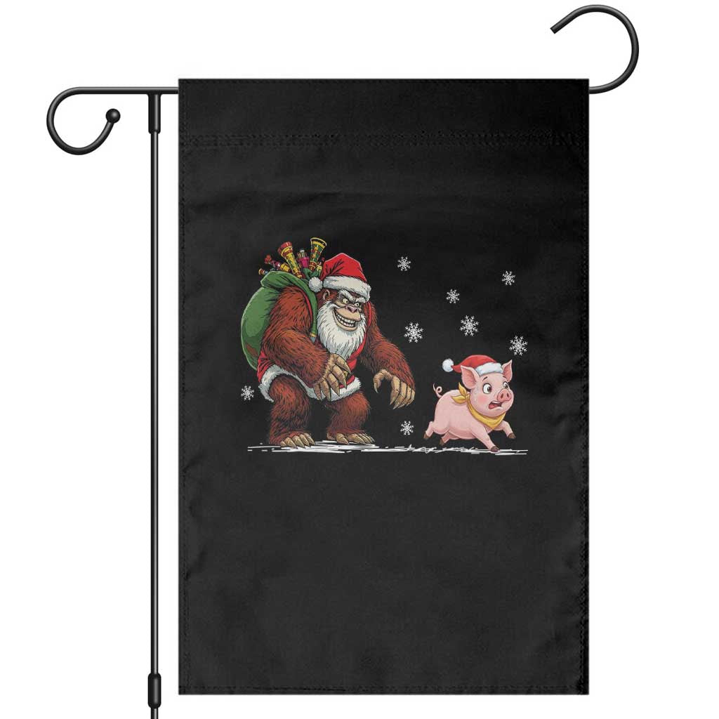 Christmas Cryptid Farm Life Gift Garden Flag Funny Bigfoot Chasing Pig - Wonder Print Shop