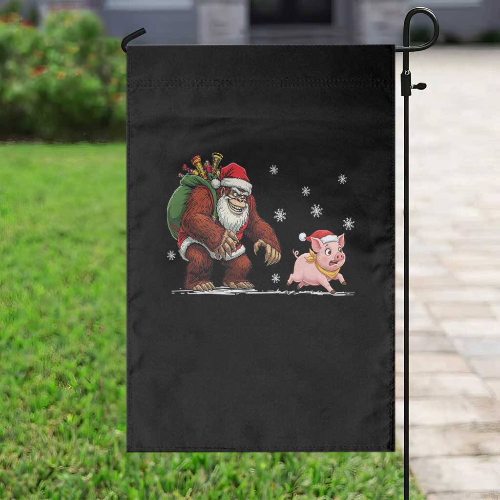 Christmas Cryptid Farm Life Gift Garden Flag Funny Bigfoot Chasing Pig - Wonder Print Shop