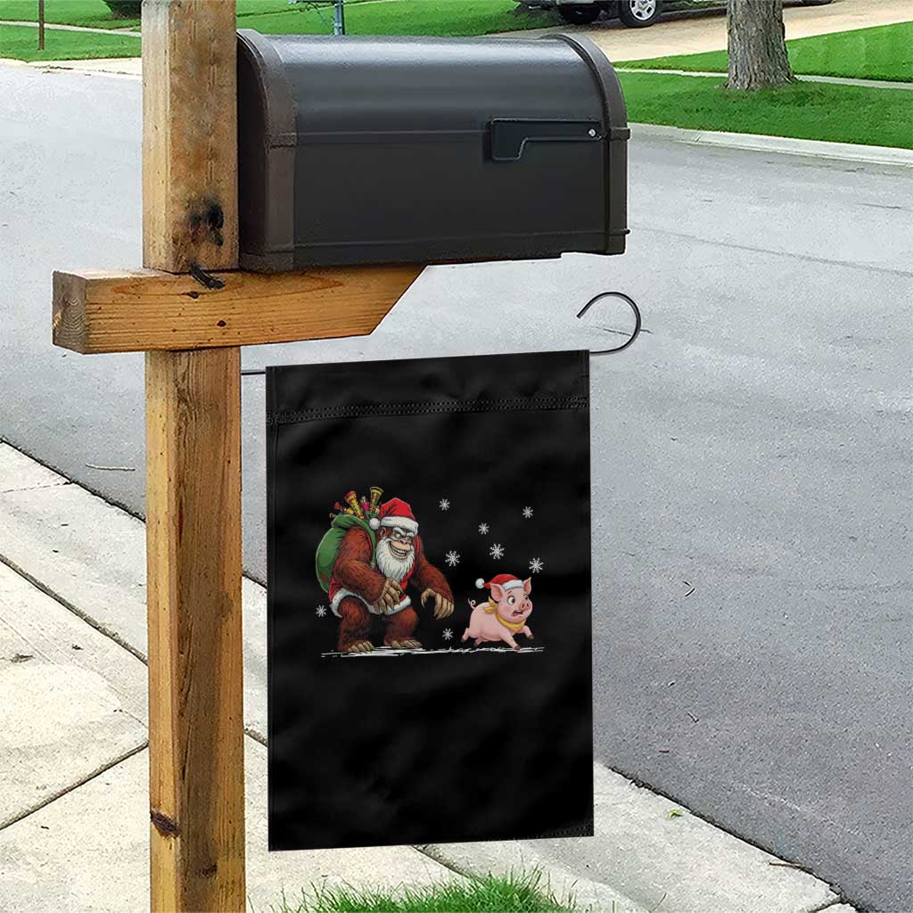 Christmas Cryptid Farm Life Gift Garden Flag Funny Bigfoot Chasing Pig - Wonder Print Shop