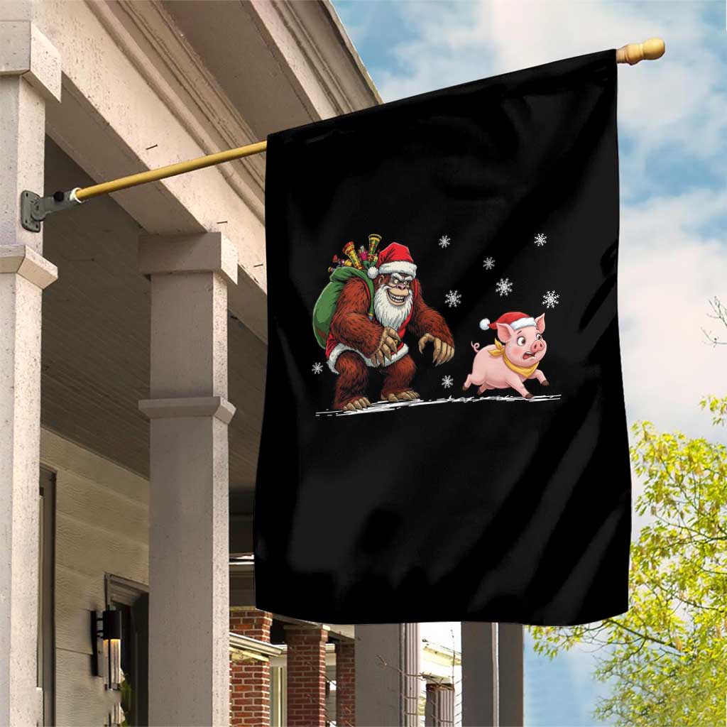 Christmas Cryptid Farm Life Gift Garden Flag Funny Bigfoot Chasing Pig - Wonder Print Shop