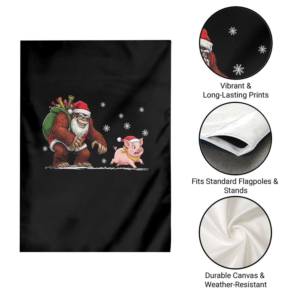 Christmas Cryptid Farm Life Gift Garden Flag Funny Bigfoot Chasing Pig - Wonder Print Shop