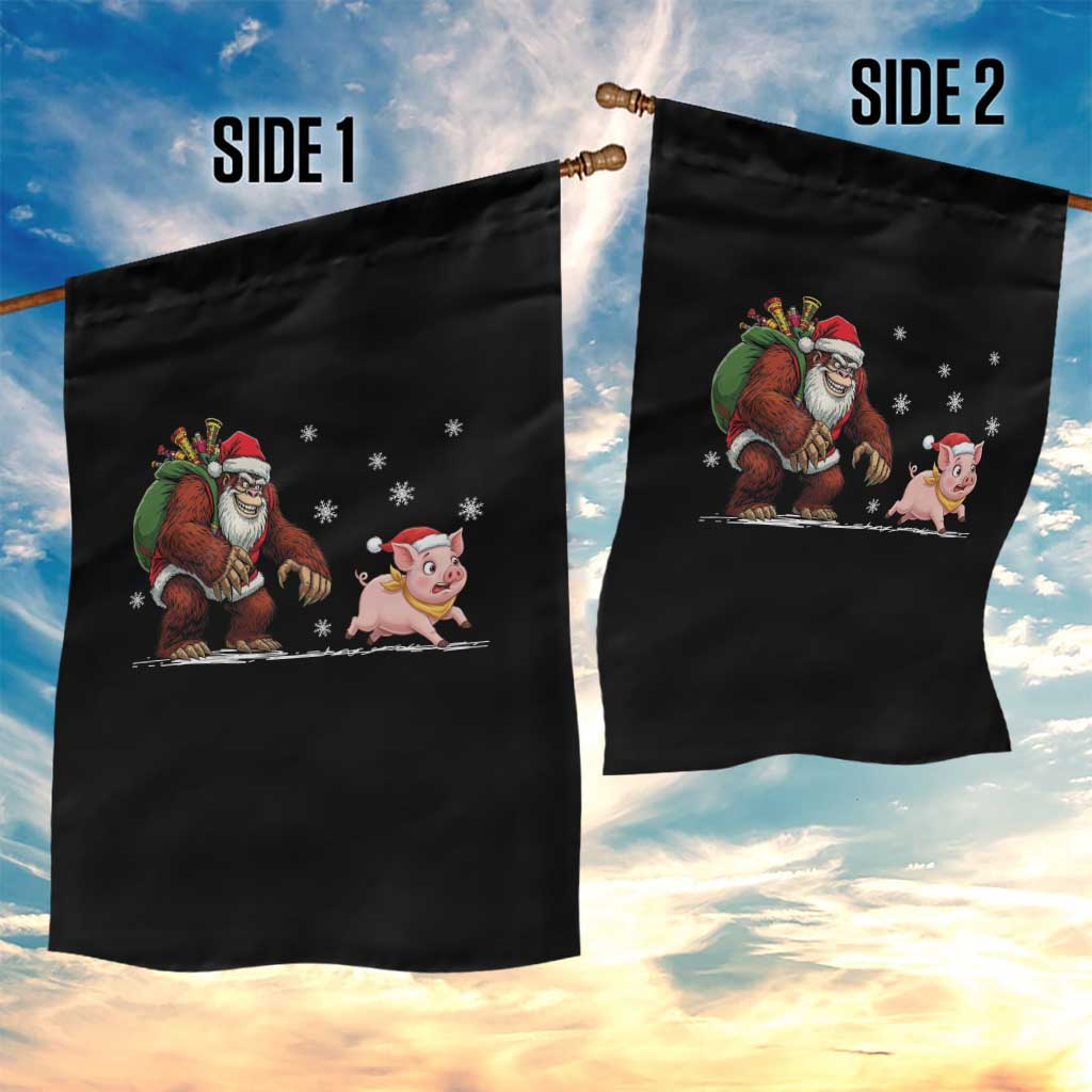 Christmas Cryptid Farm Life Gift Garden Flag Funny Bigfoot Chasing Pig - Wonder Print Shop