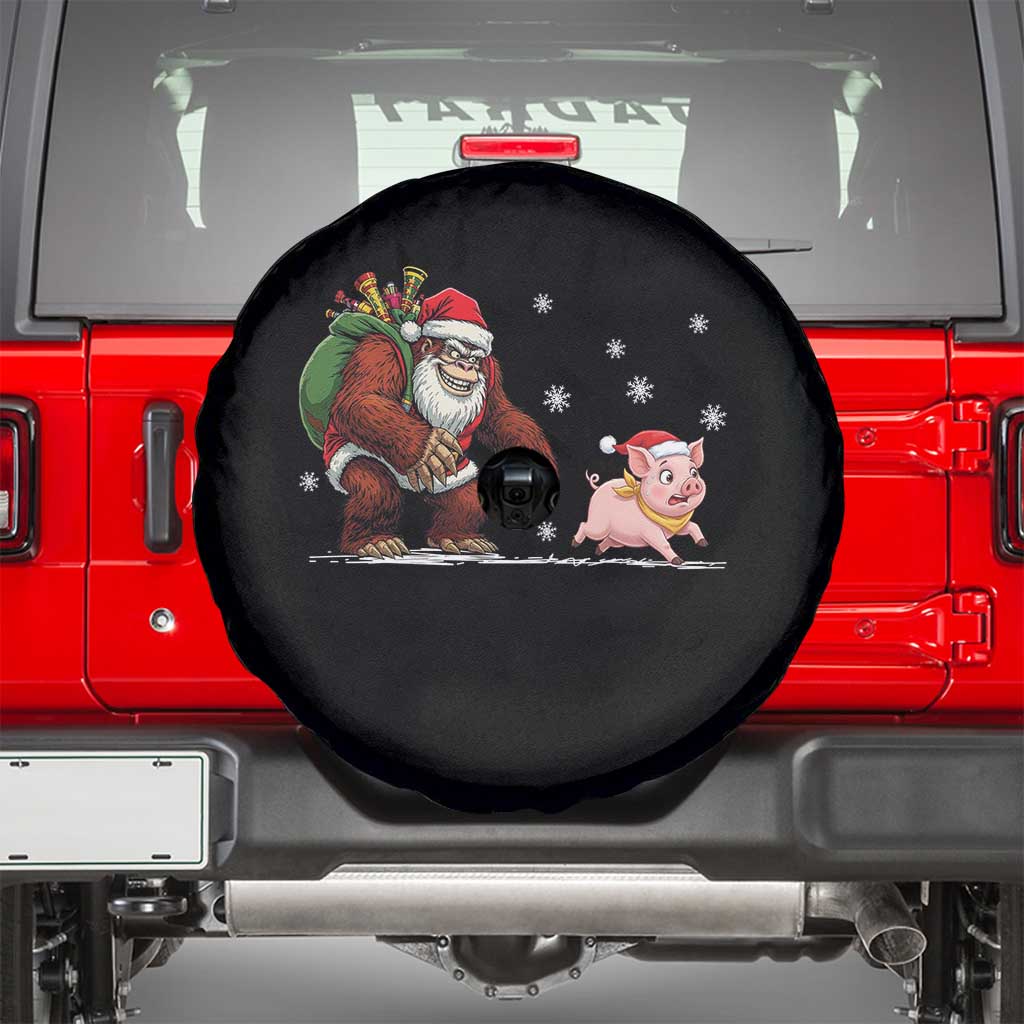 Christmas Cryptid Farm Life Gift Spare Tire Cover Funny Bigfoot Chasing Pig - Wonder Print Shop